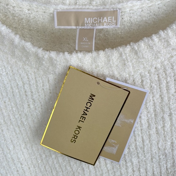 MICHAEL KORS ~ Shimmery Puff-Sleeve Sweater ~ White/Bone ~ NWT! - Picture 11 of 14